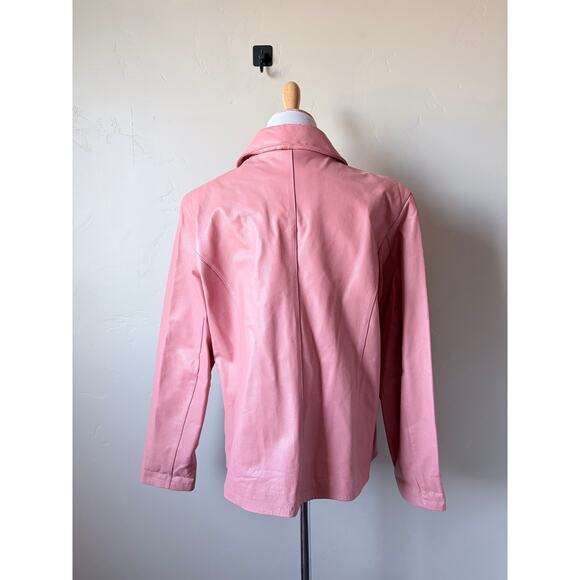 Vintage Leather USA Pink Biker Zip Up 100% Genuine Leather Jacket- Size XL - Picture 3 of 12